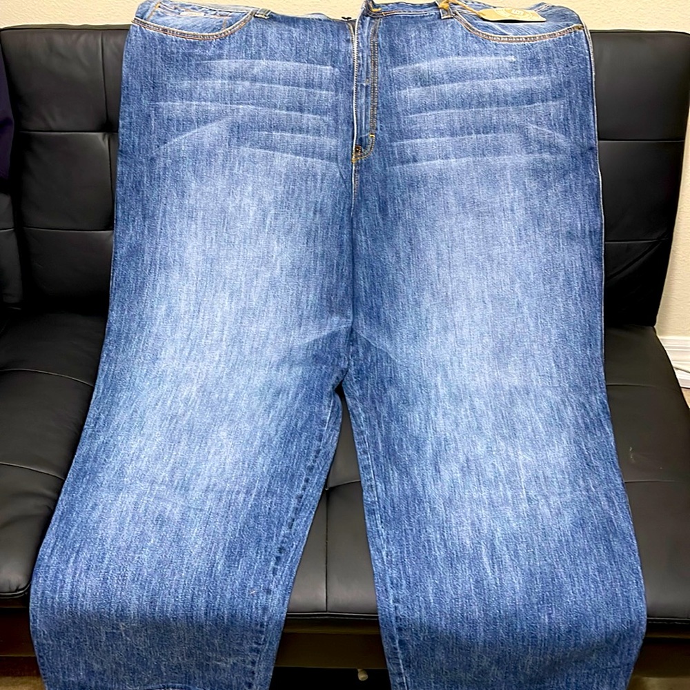 Enyce Jeans 50x34 Men's Blue Wide Leg Denim Embroidered Pocket Vintage